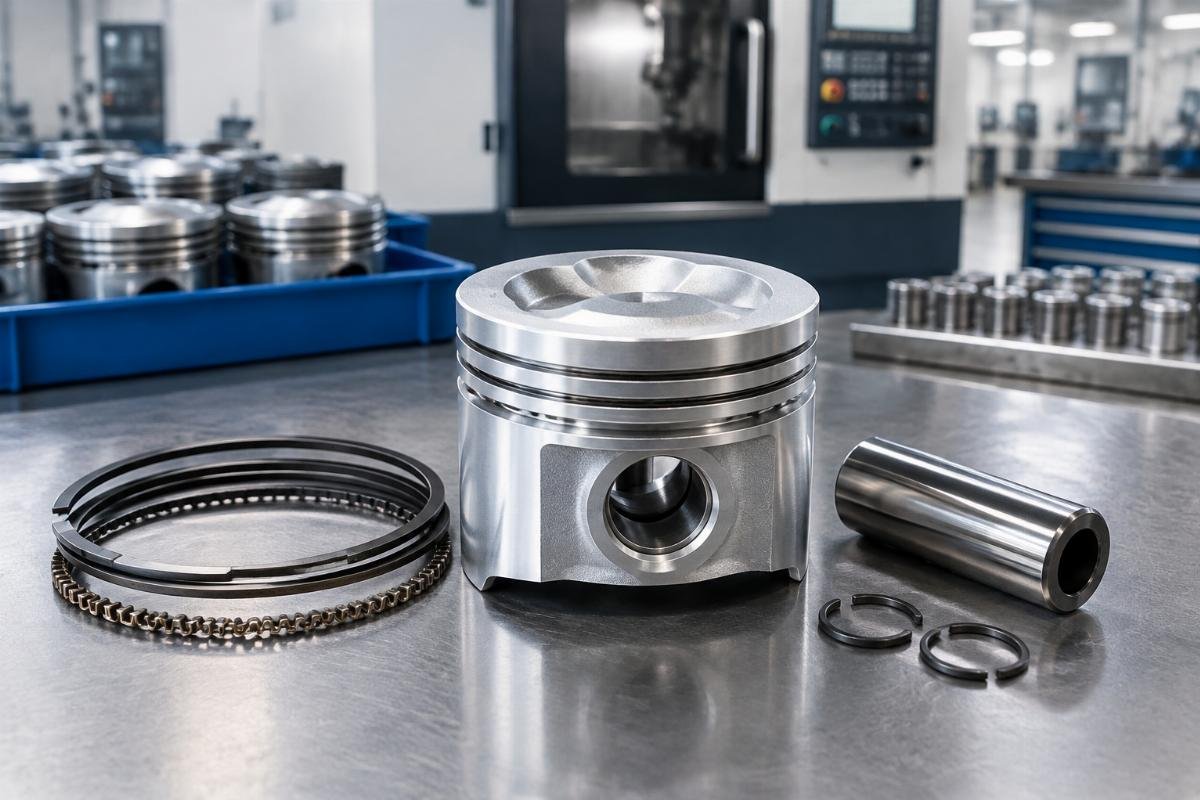 +0.5mm Piston Kit for Kubota V2203 showing piston crown, ring grooves, and pin bore