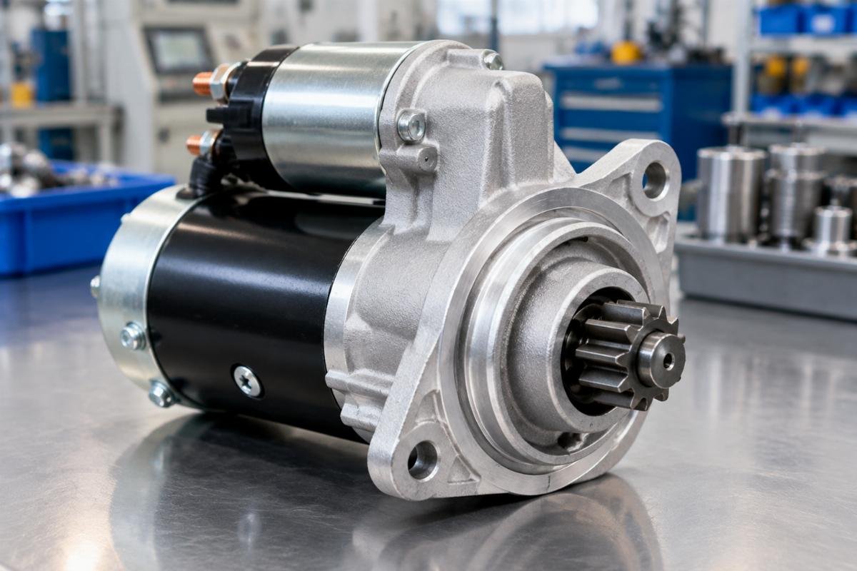 12V 1.2KW starter motor for Kubota D902 showing 8-tooth pinion gear and mounting flange