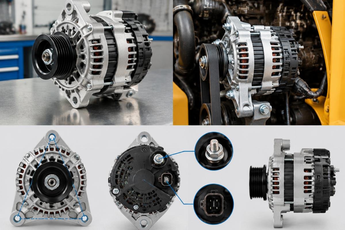 12V 50A alternator mounting pattern and terminal orientation for Doosan SOLAR 55