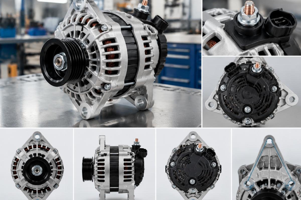 12V 55A alternator for Kubota L3240 showing terminal post orientation and mounting ear pattern