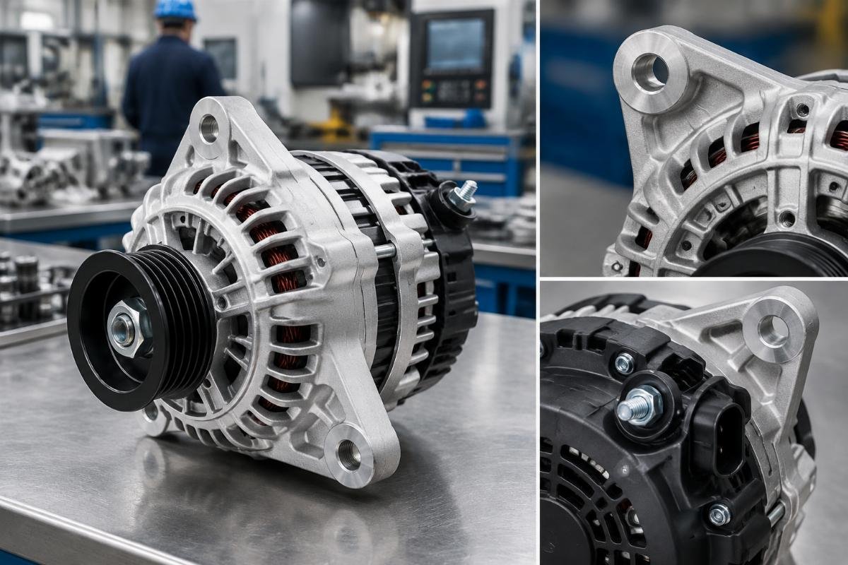 12V Alternator A187873 for CASE fitment cross reference — housing and mounting interface detail