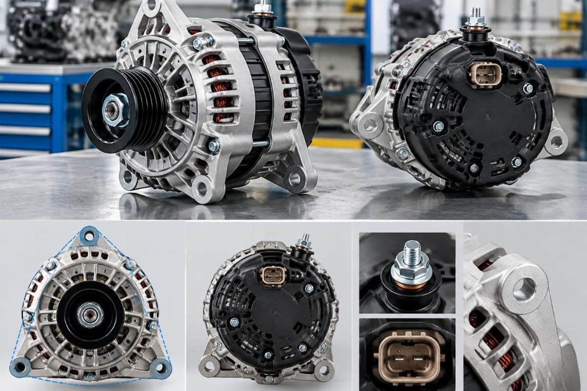 12V Alternator for Isuzu 4HK1 4BD1 showing mounting pattern and terminal layout