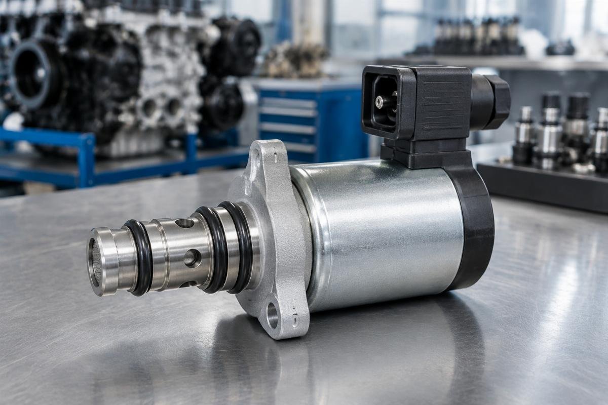 12V Stop Solenoid 35DZS1E2 for Deutz BFL914 showing DIN 43650-A terminal connector and dual O-ring grooves