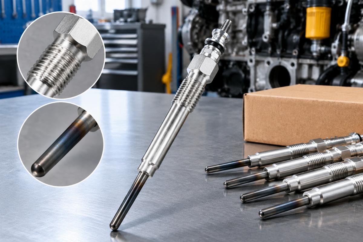 Aftermarket glow plug 16281-65510 replacement for Kubota D905 D1005 D1105 D1305 engines showing thread and tip detail