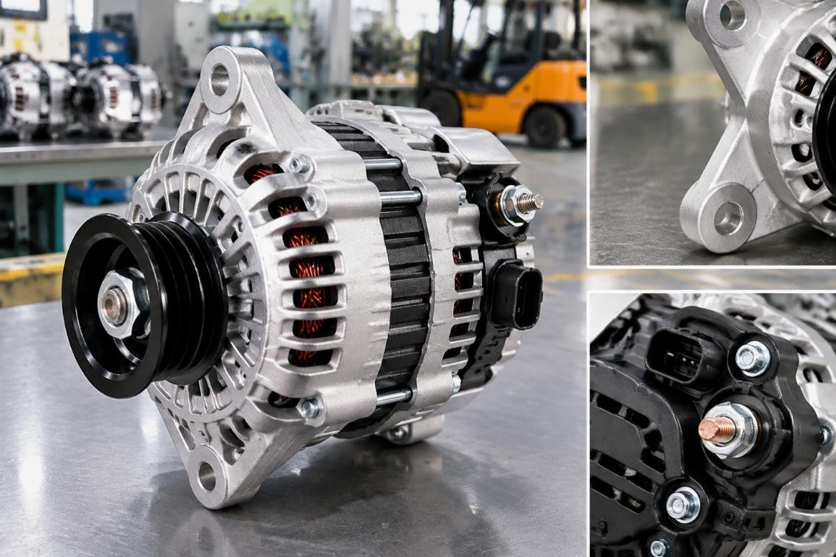 Alternator 27060-UB050 for Toyota 4Y forklift showing mounting flange and terminal layout