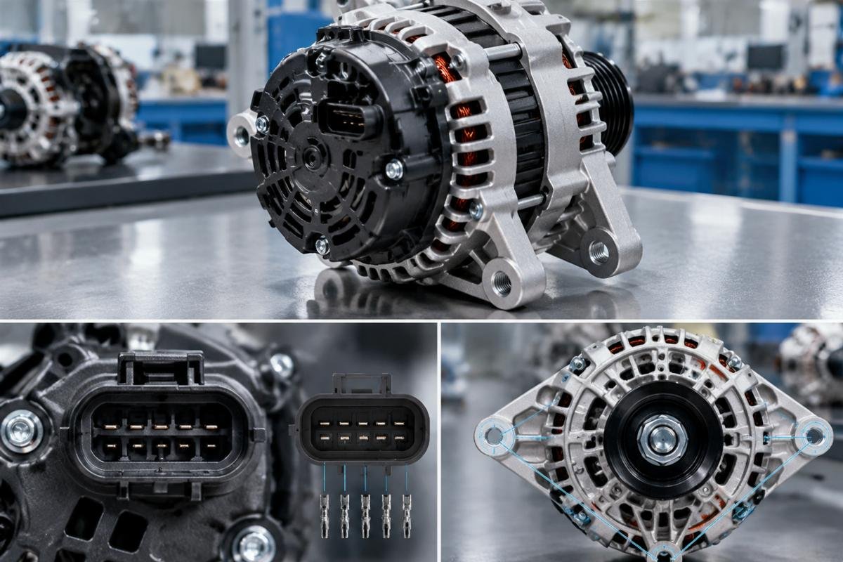 Alternator connector pinout and mounting flange bolt pattern comparison detail