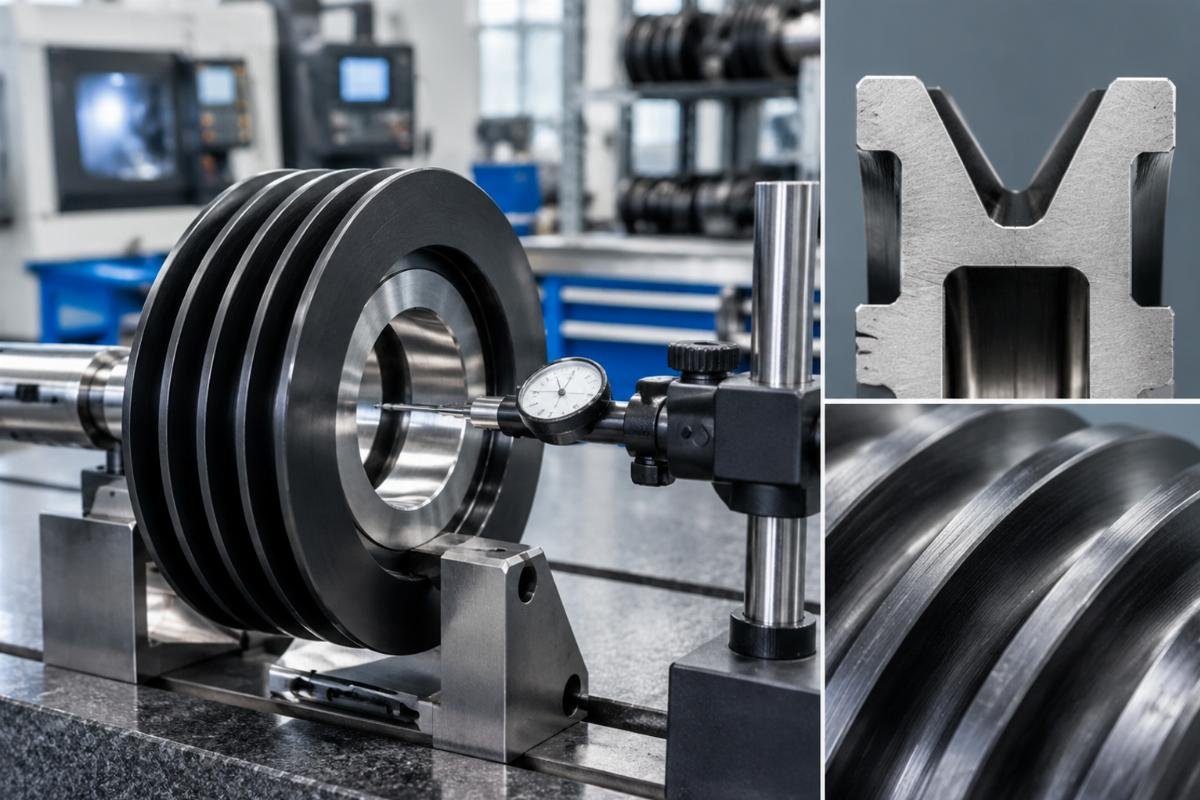 Belt pulley bore concentricity and V-groove cross-section detail
