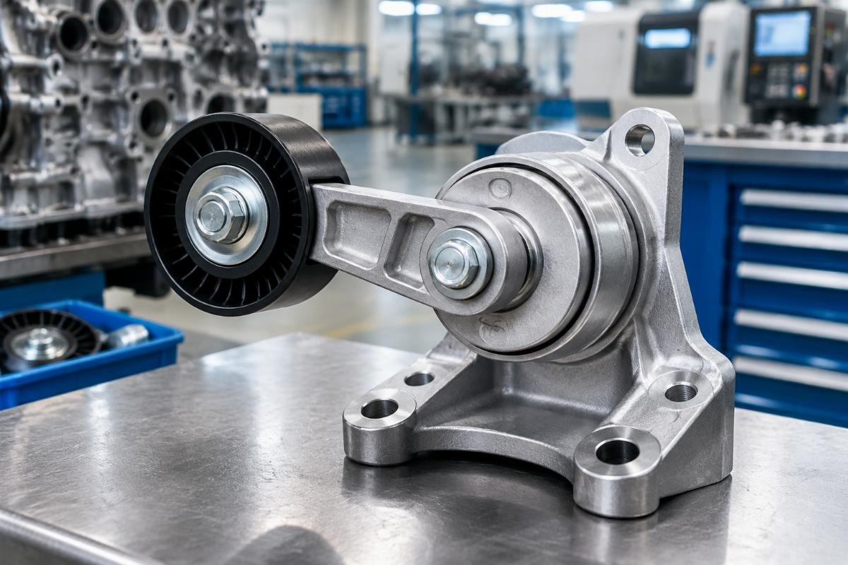 Belt Tensioner Assembly mounting bracket and pivot arm detail