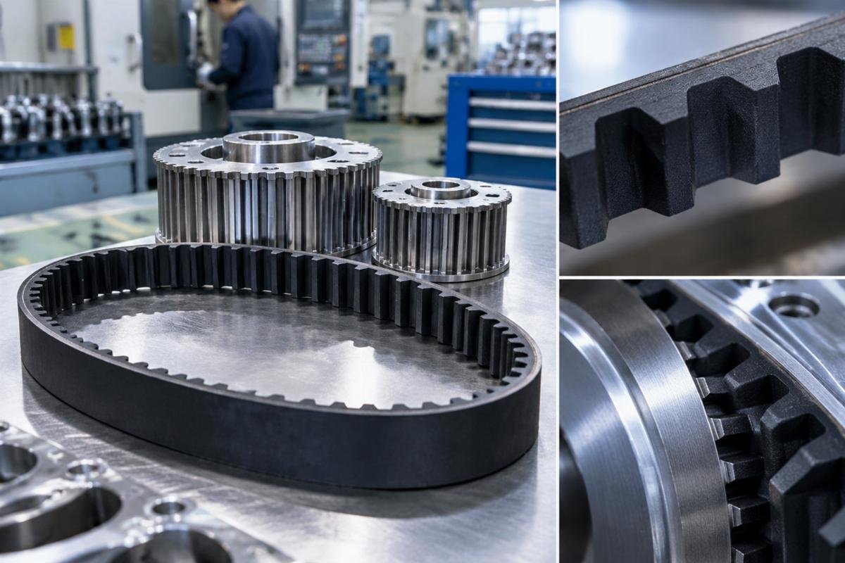 Belt trapezoidal profile and molded cog geometry detail for pulley groove engagement