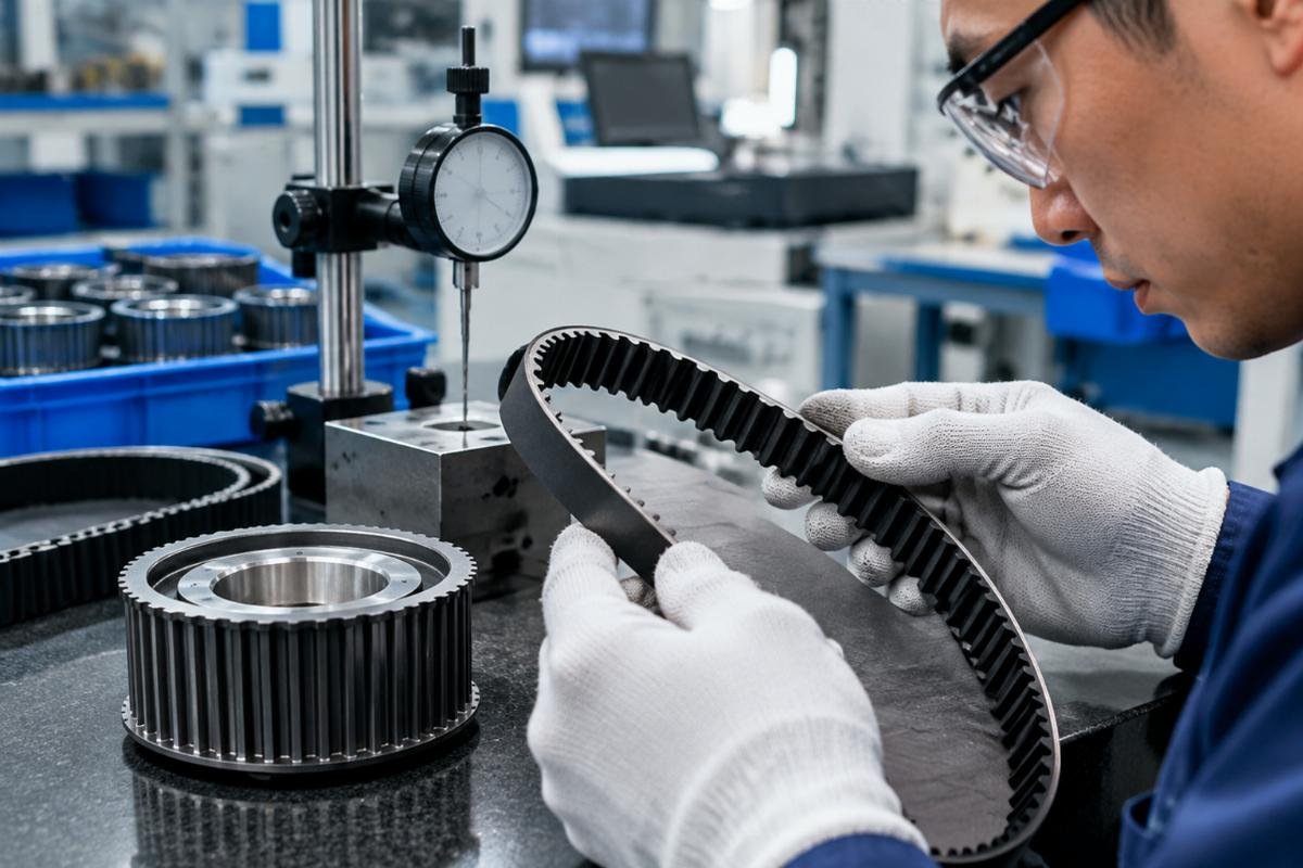 Cogged belt groove profile and pulley seat verification detail