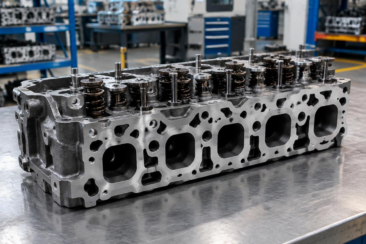 Complete cylinder head 04231661 with valves for Deutz BF4L913 showing gasket surface and port layout