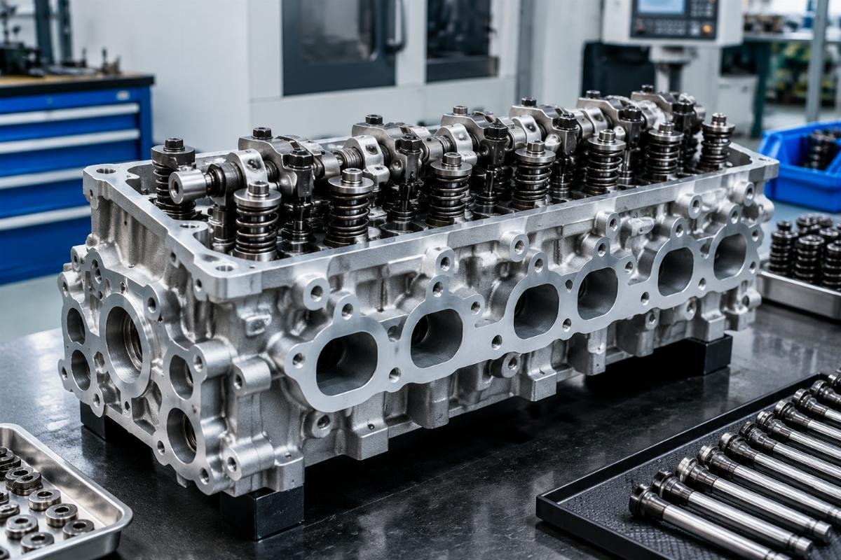 Complete cylinder head D1005 assembly showing valve springs and port layout