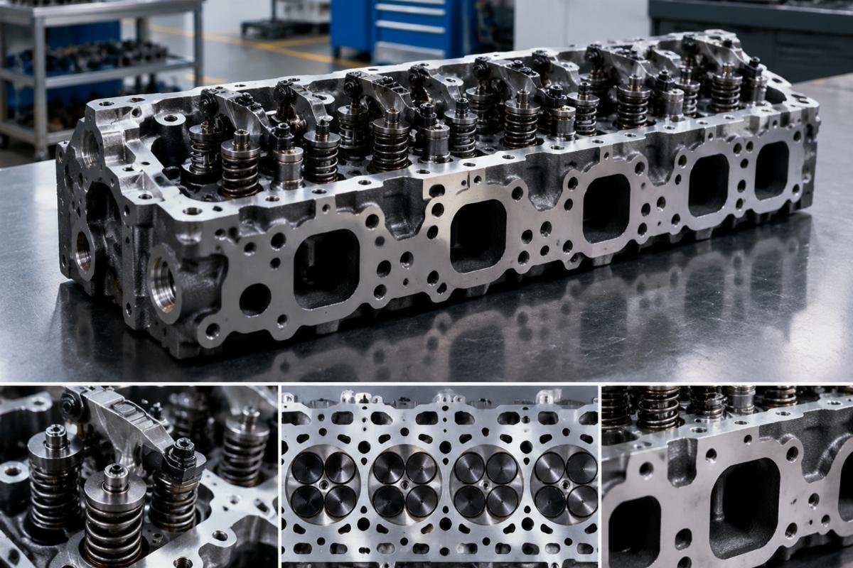 Complete Cylinder Head for CAT 3044C C3.4 cross reference showing valve assembly and port layout