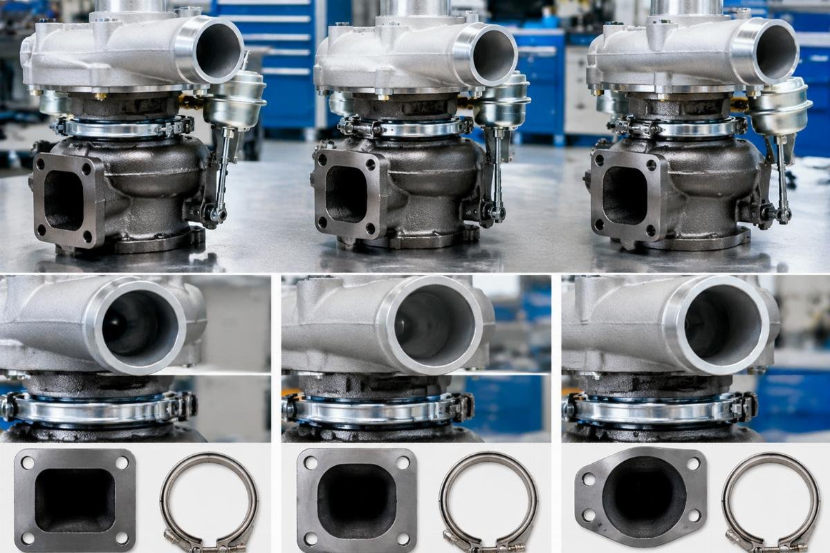 Compressor outlet diameter and v-band flange pattern comparison on TD04L4 turbocharger variants