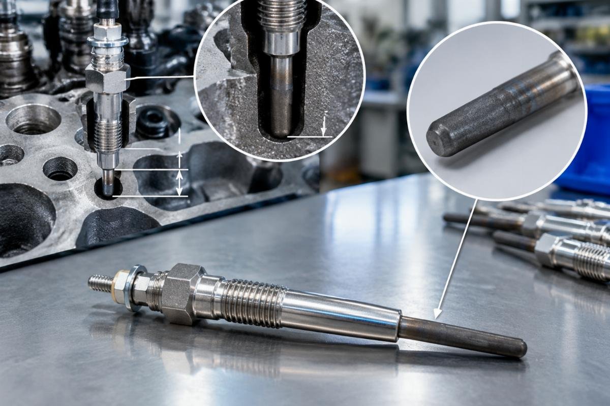 Cross-reference 8-98290-755-0 glow plug showing seating depth and sheath material detail
