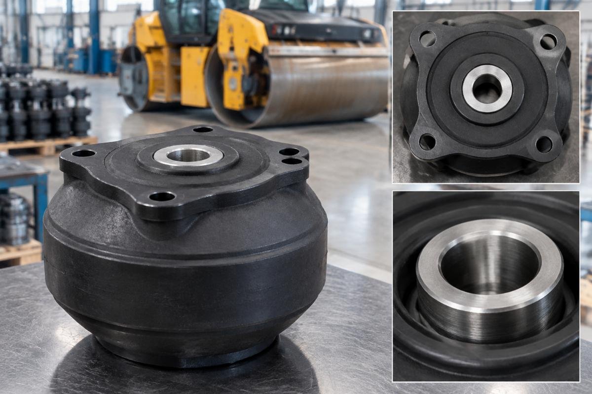 Cushion Damper 358172 mounting hole pattern and steel insert detail for Dynapac CA-series rollers