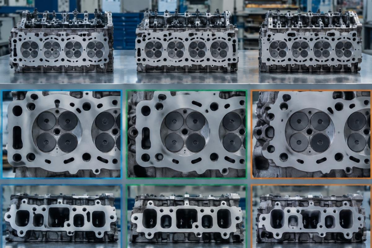 Cylinder head bolt pattern and port layout comparison across Kubota V2203 variants