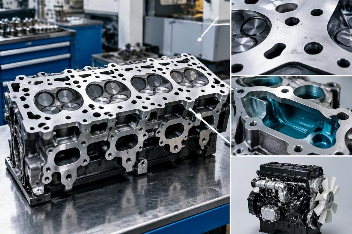 Cylinder head deck surface and coolant passage detail for D902 engine variant identification