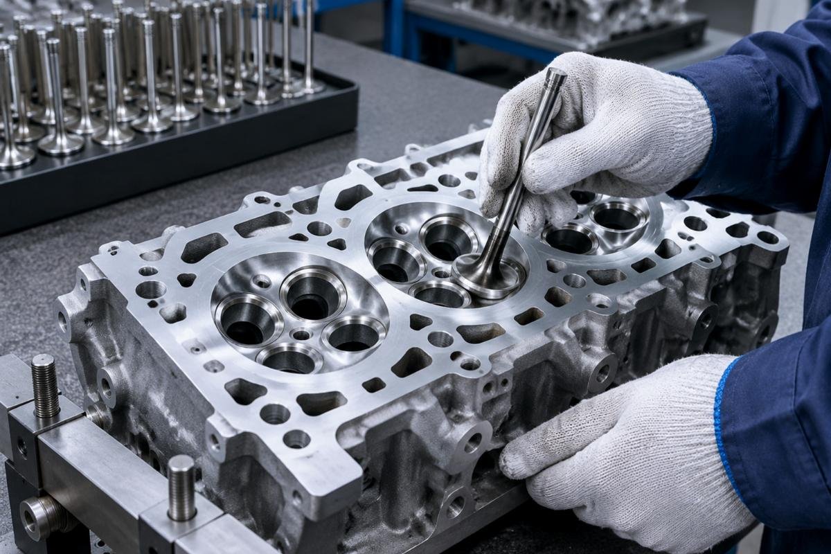 Cylinder Head fitment detail showing valve seat ring and bolt pattern alignment