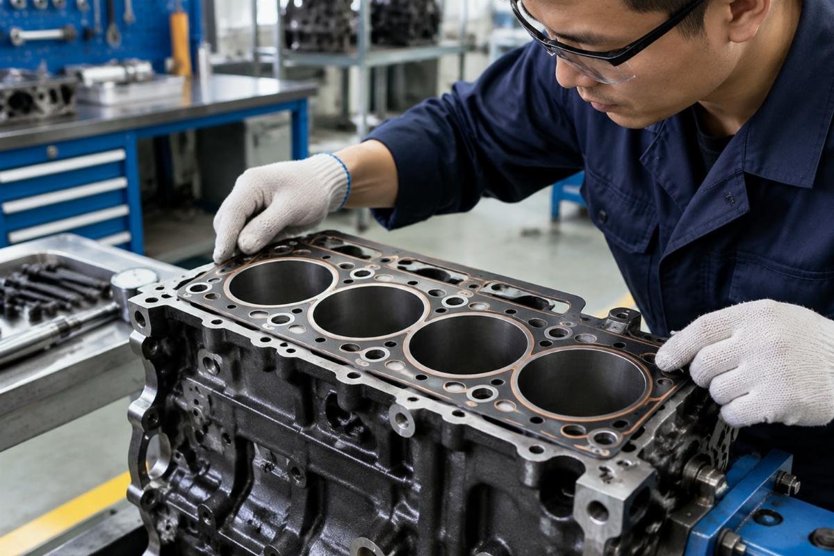 Cylinder head gasket bolt-hole alignment check on Kubota D1105 block