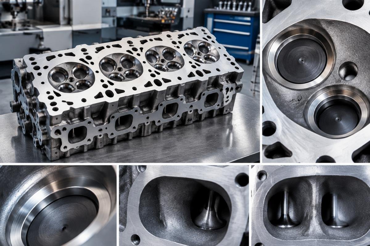 Cylinder head valve seat and port configuration detail for Kubota D782