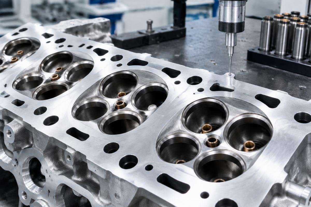 Deck surface and valve guide bore detail on D1005 cylinder head