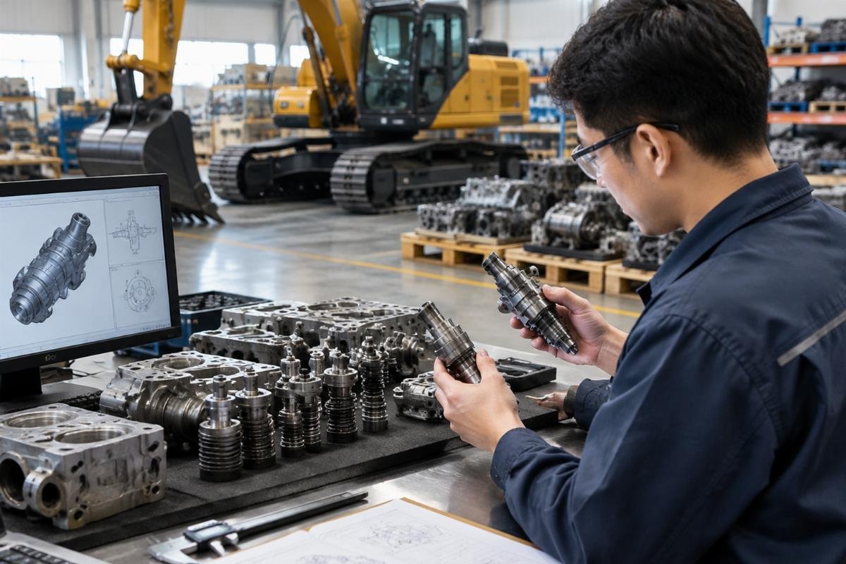 Excavator parts cross reference fitment verification process for replacement components