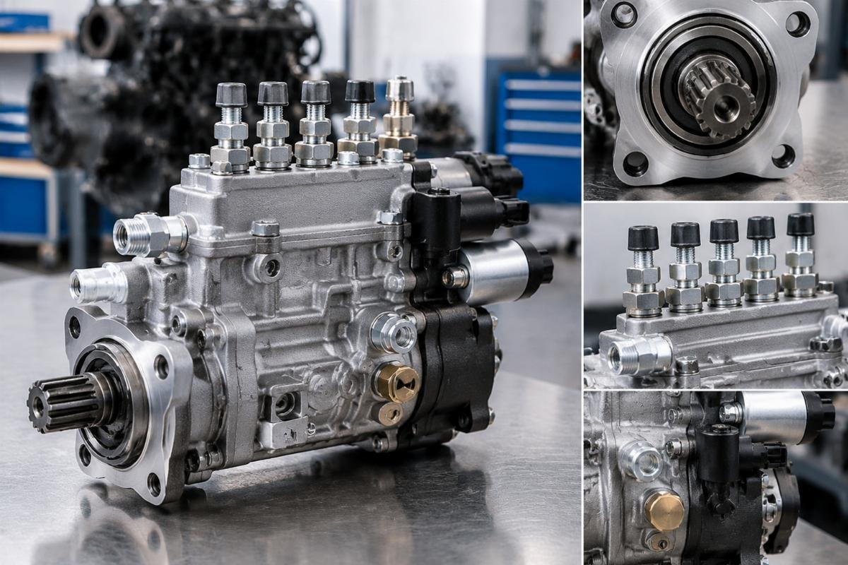 Fuel Injector Pump KM186FGET-12000 showing spline drive coupling and port orientation for Yanmar L-series fitment