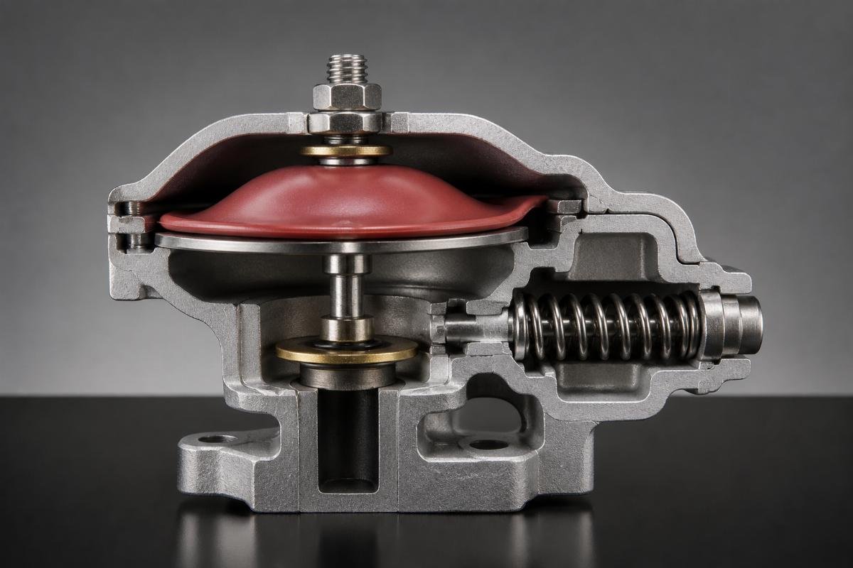 Fuel Pump AM132715 diaphragm and housing cross-section