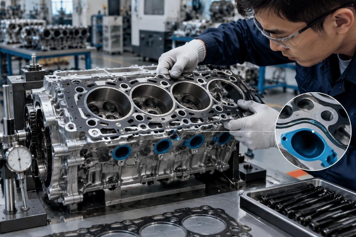 Gasket kit bolt pattern and coolant port alignment verification detail