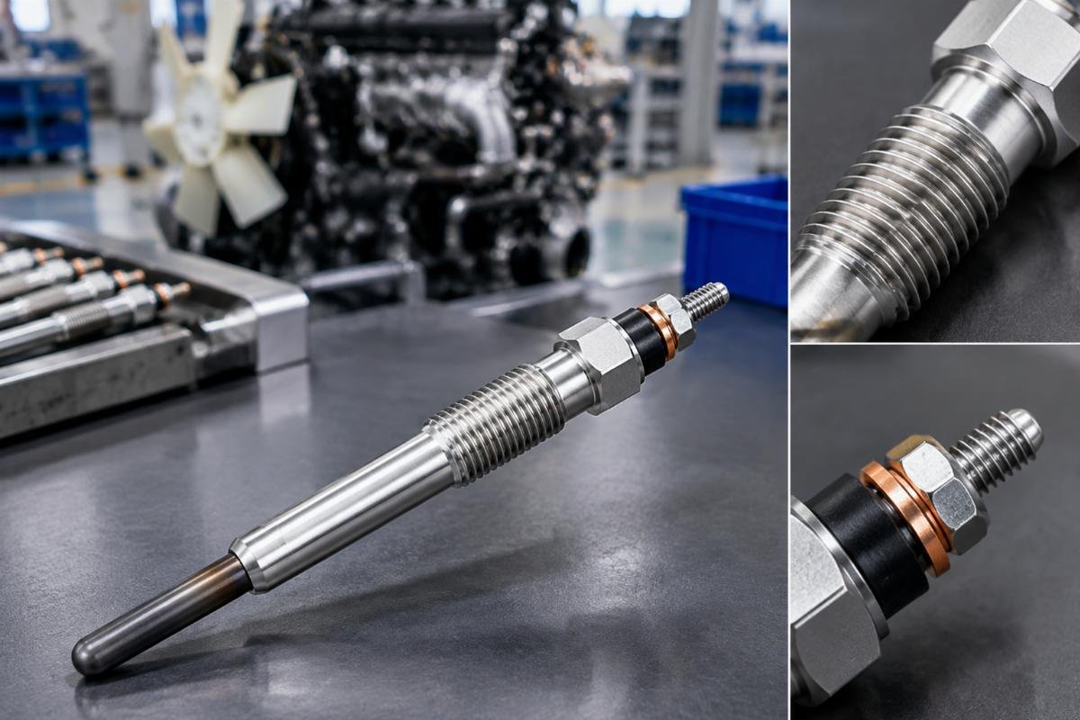 Glow Plug 15261-65513 thread body and terminal detail for Kubota D600-D1005 engine fitment