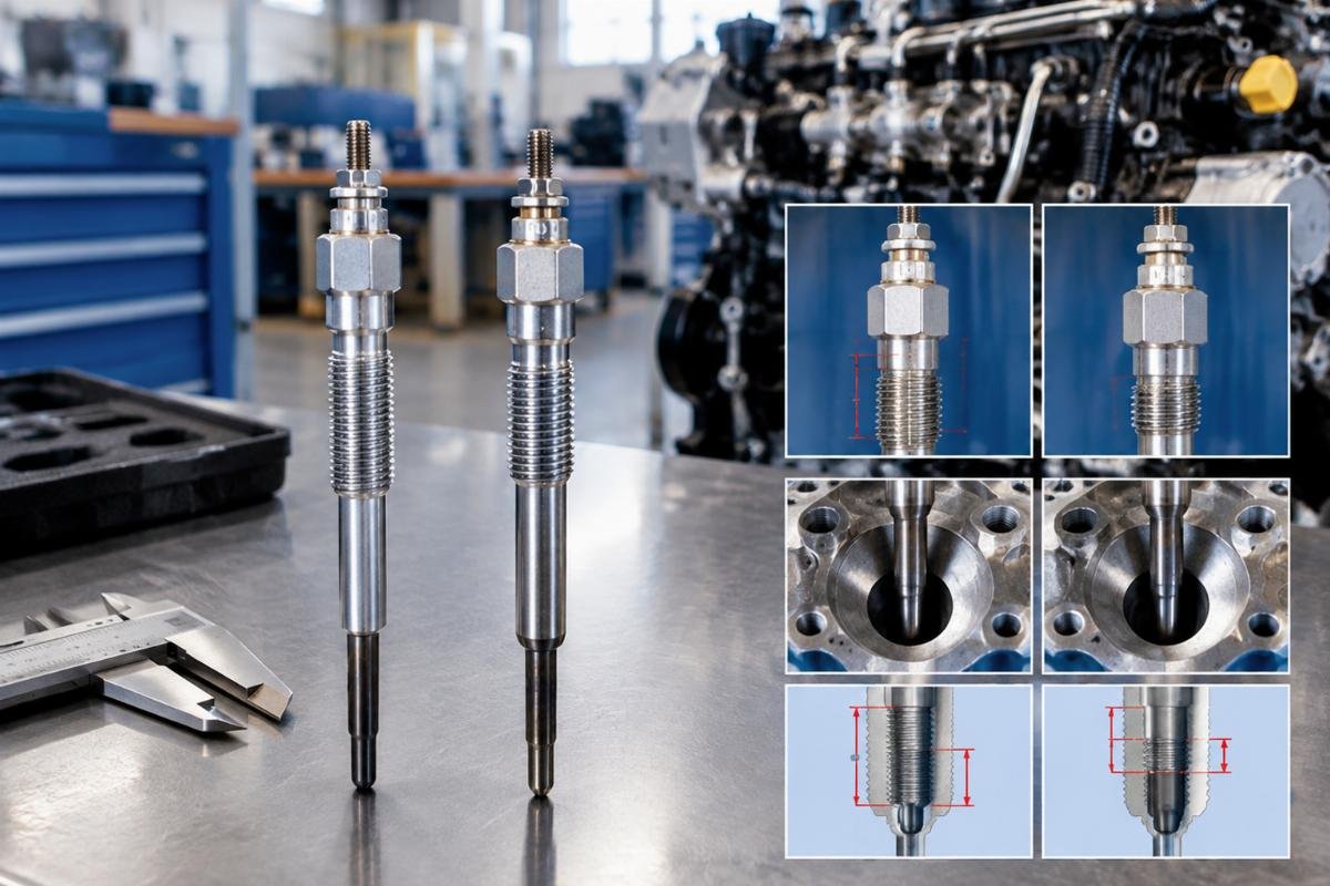 Glow Plug 185366190 thread reach and seating depth comparison for Perkins 404D-22 variant identification