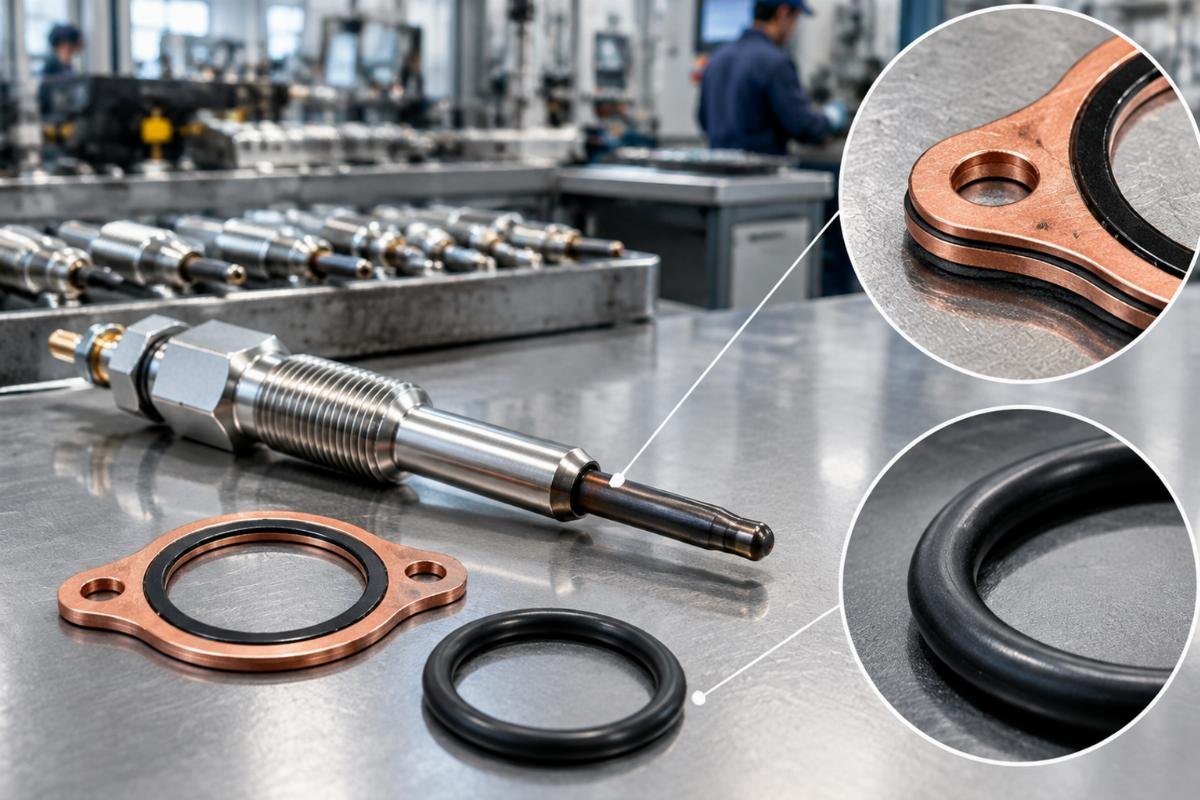 Glow plug 3974953 dual-layer copper gasket and viton O-ring sealing detail