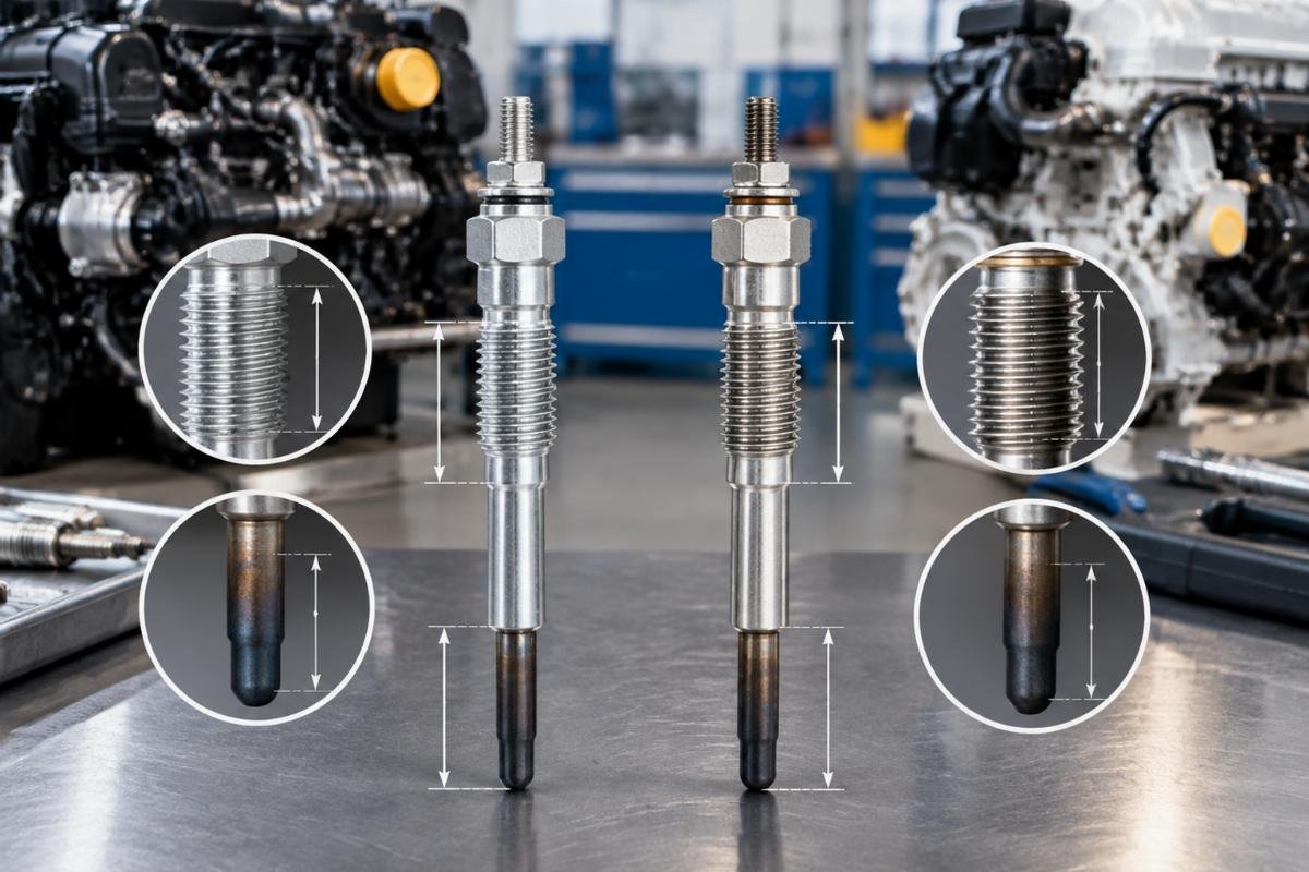 Glow plug 3974953 thread length and electrode reach comparison for Kubota and Bobcat engines