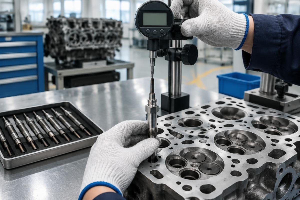 Glow plug thread and tip protrusion measurement against Kubota D1105 cylinder head specification