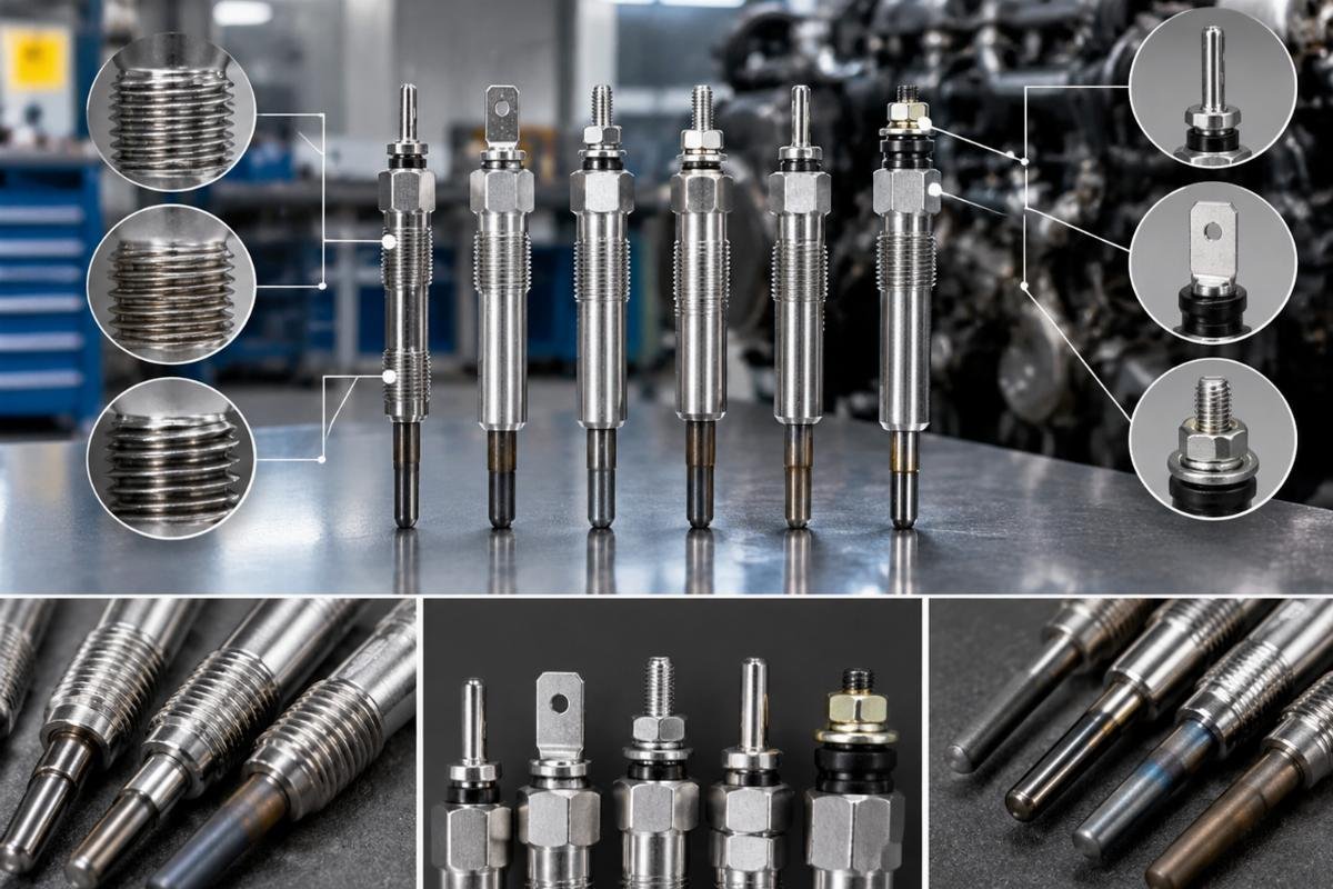 Glow plug thread pitch and terminal type comparison detail