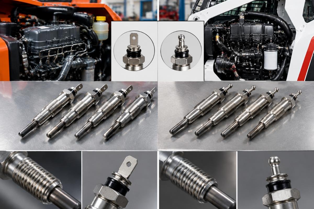 Glow plug thread pitch and terminal type comparison for Kubota and Bobcat engine variants