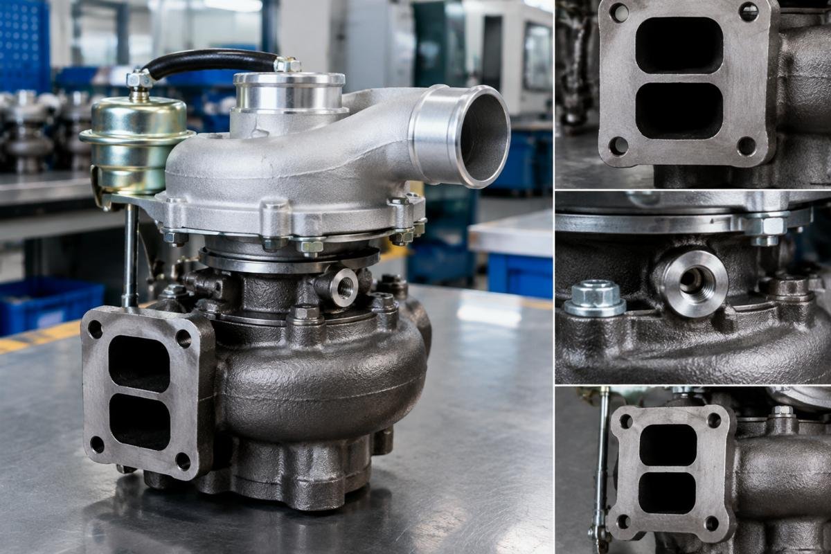 GT2052 turbocharger flange bolt pattern and oil port orientation detail