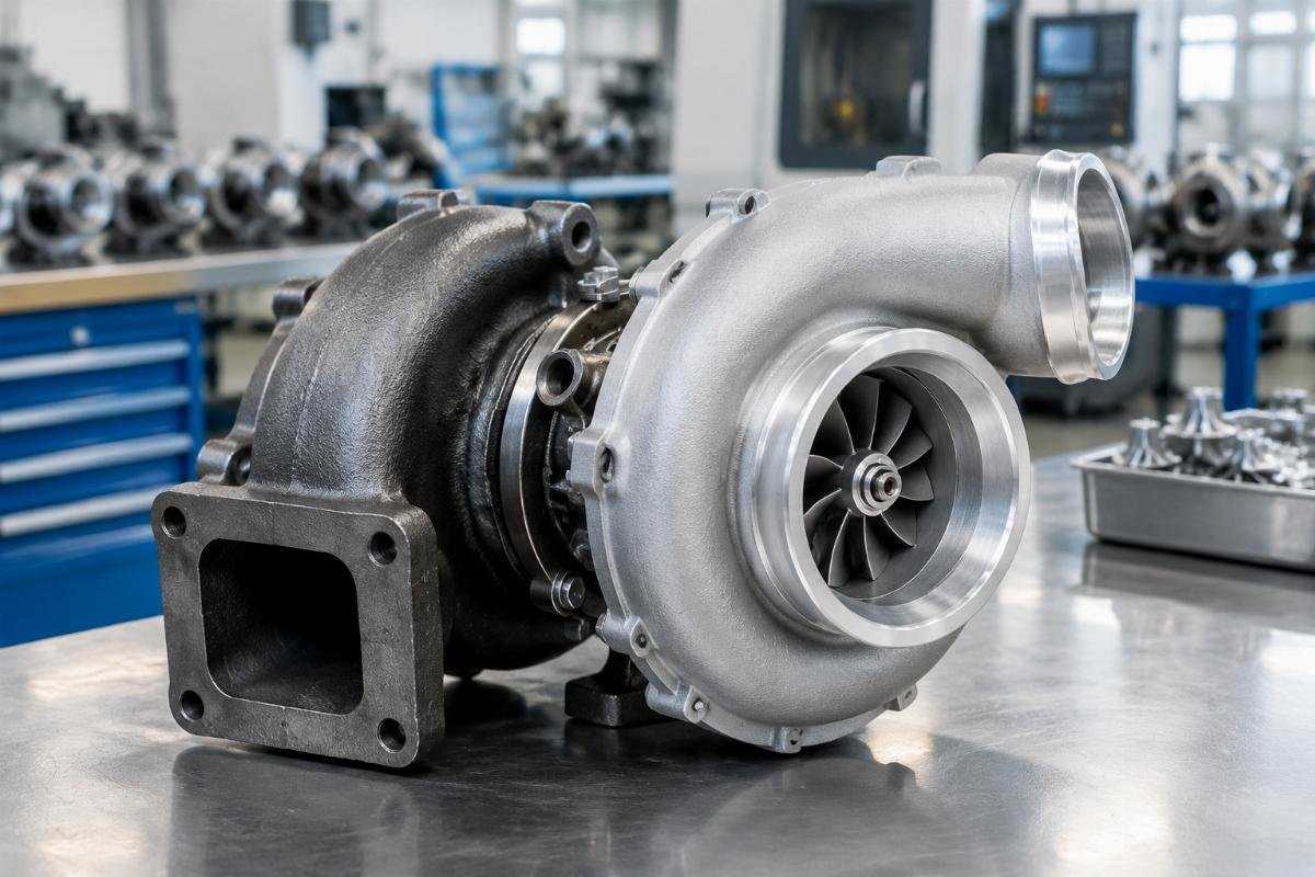 HX35W Turbocharger for Cummins QSB6.7 showing turbine housing and compressor wheel