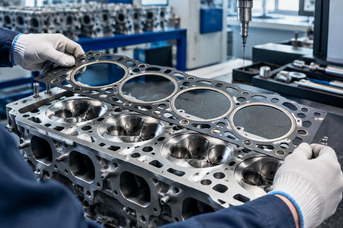 N844LT cylinder head gasket port alignment detail