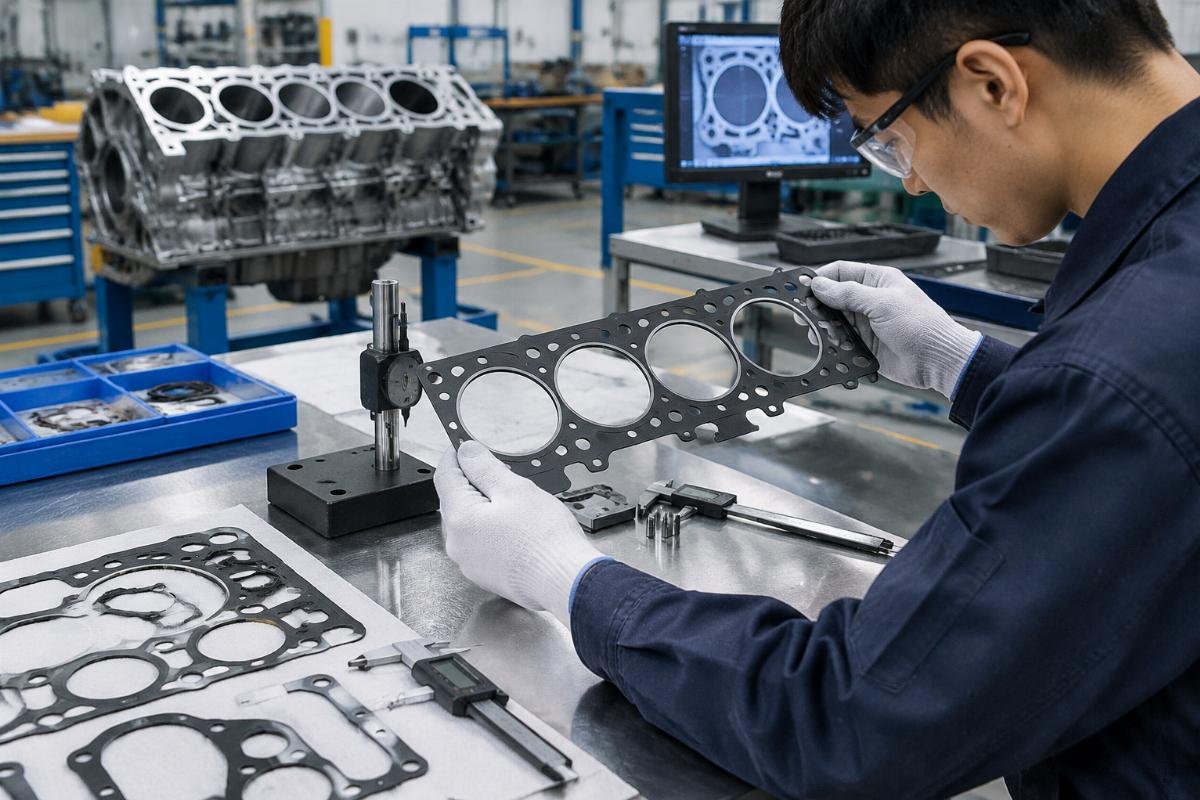 Overhaul gasket kit dimensional check showing port alignment and bolt-hole pattern verification