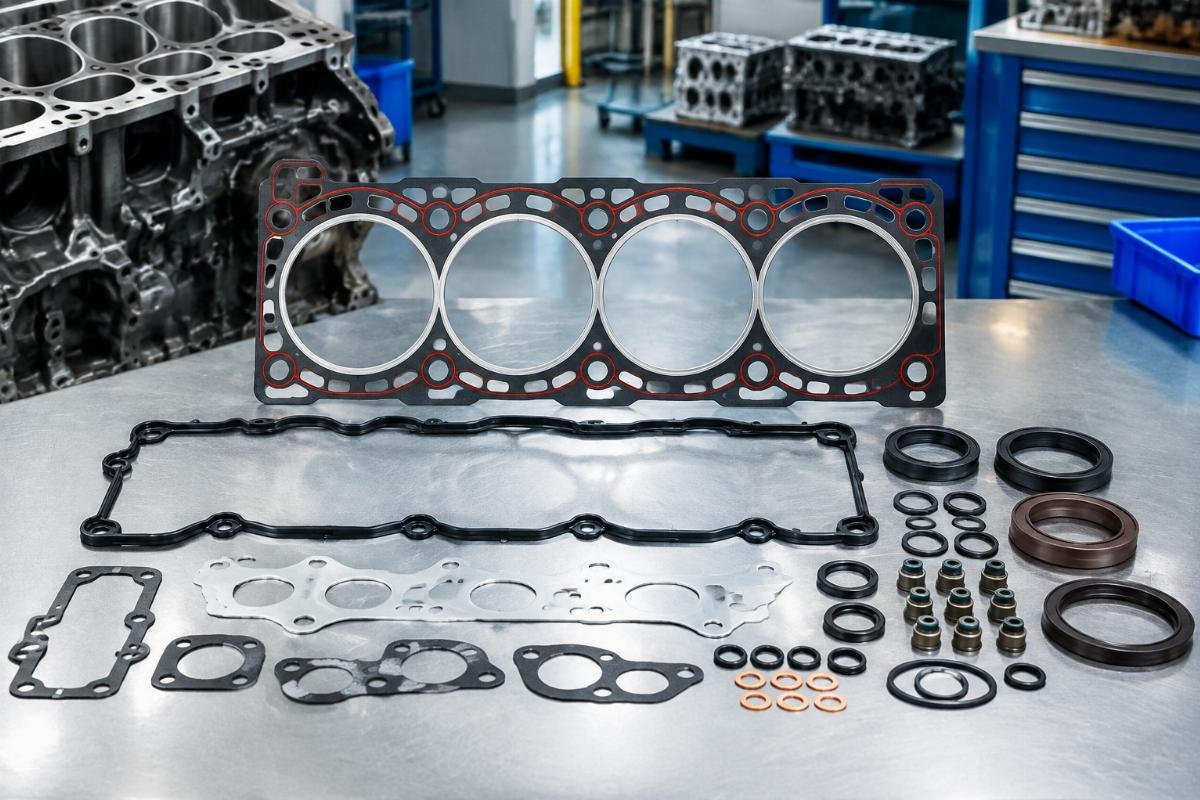 Overhaul Gasket Kit for Isuzu 4LE2 showing MLS head gasket and seal components