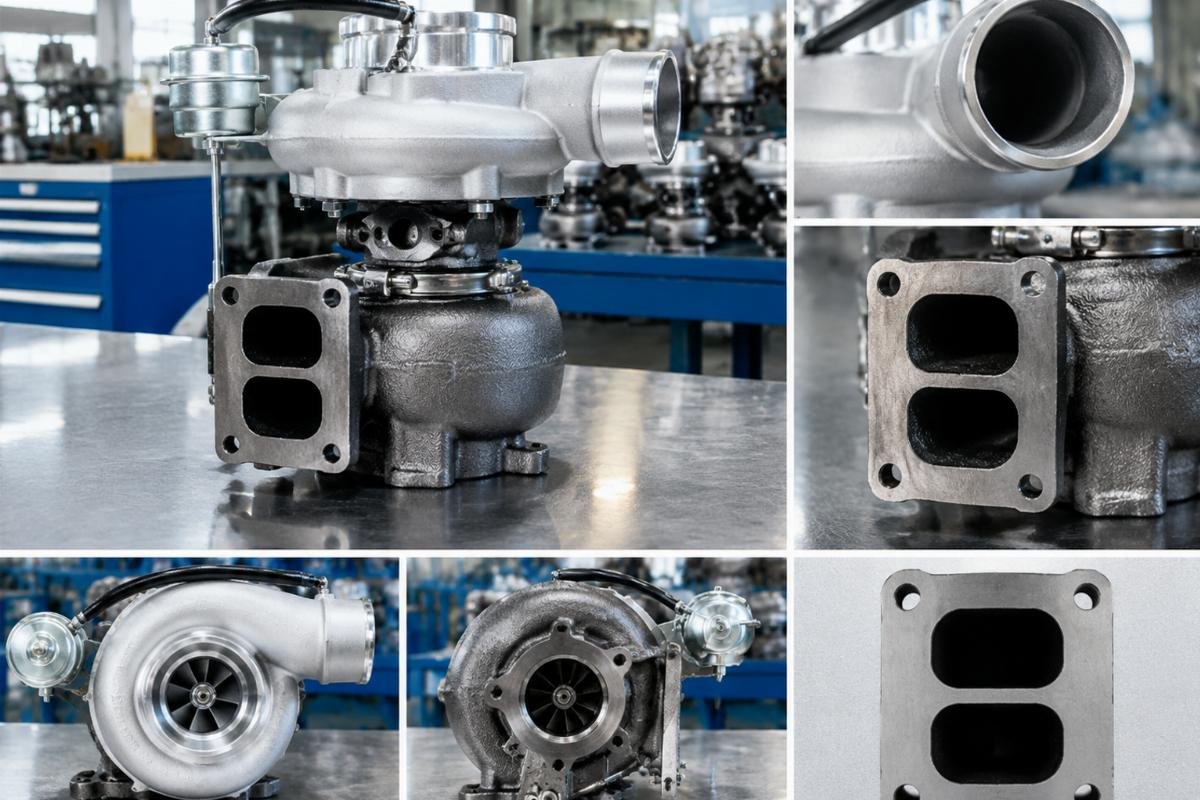 RHF4 turbocharger port orientation and flange pattern detail for Perkins 404C-22T fitment