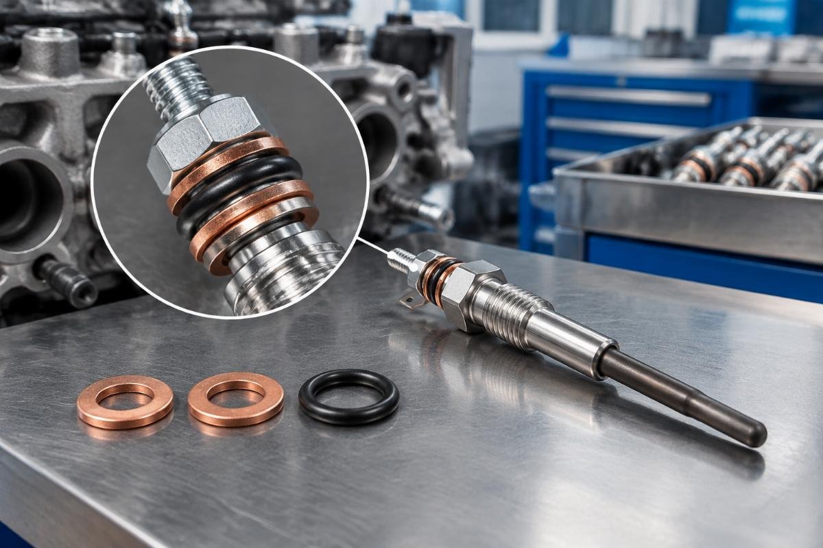 Sealing interface showing dual copper washers and Viton O-ring on Glow Plug 7030400