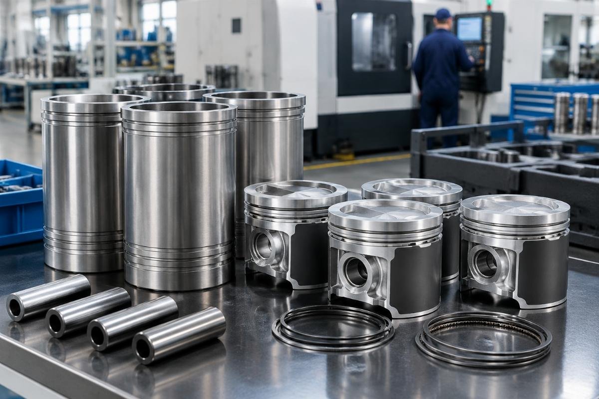 Semi-finished cylinder liner and piston assembly detail for V3307 engine