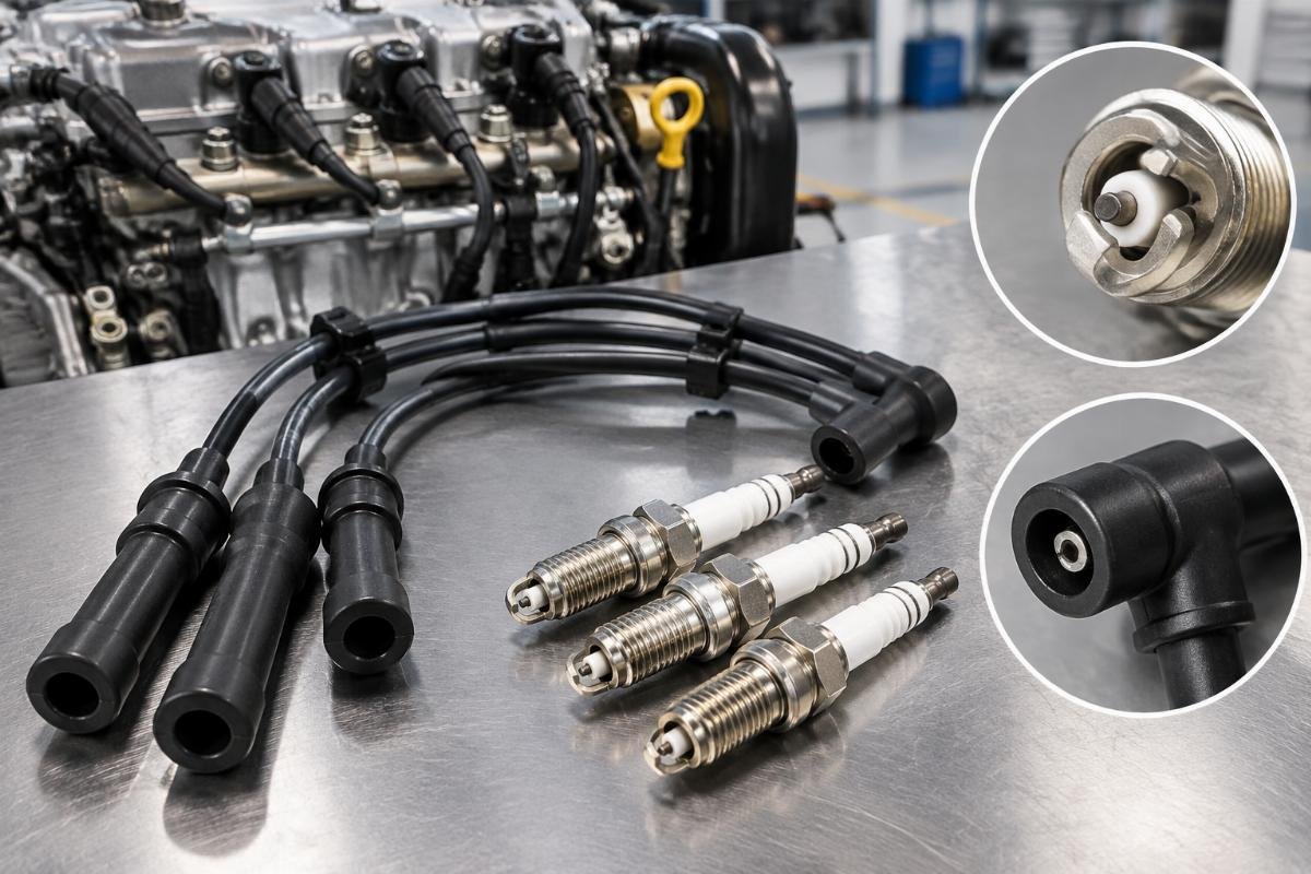 Spark Plug and Wire Kit for Yanmar 3TNV70 showing plug electrode and wire boot detail