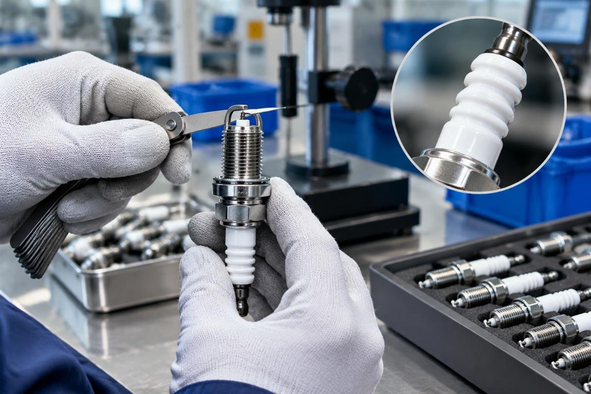 Spark Plug electrode gap measurement and insulator ceramic detail