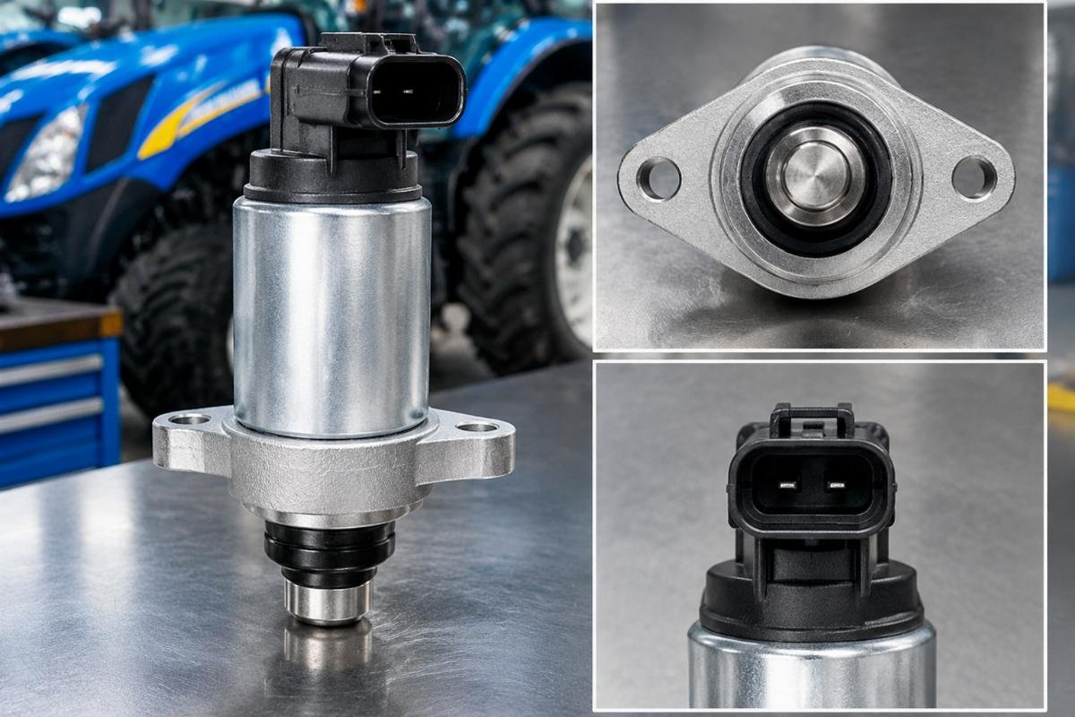 Stop solenoid mounting flange and connector orientation detail for New Holland TC series