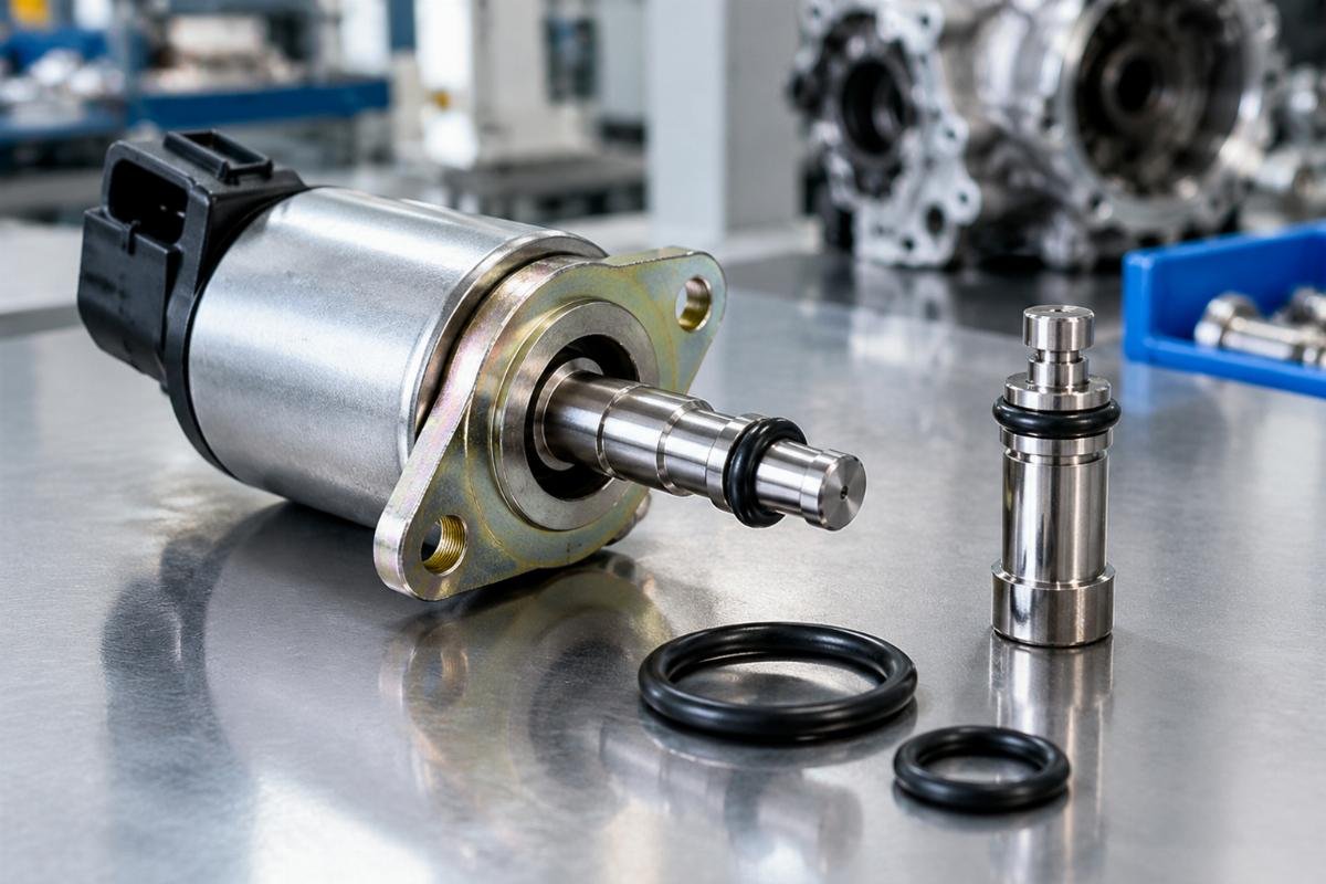 Stop solenoid plunger and EPDM O-ring close-up