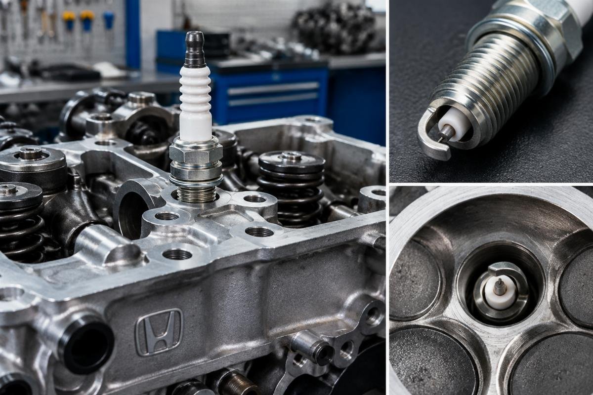 Thread reach and electrode position detail of SILZKR7C11S spark plug installed in Honda cylinder head